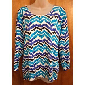 Cato Womens Chevron Stripe Button Up Cardigan Blue Watercolor Size 18/20 W